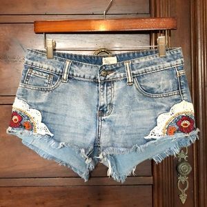 Embroidered jean shorts
